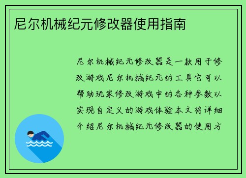 尼尔机械纪元修改器使用指南